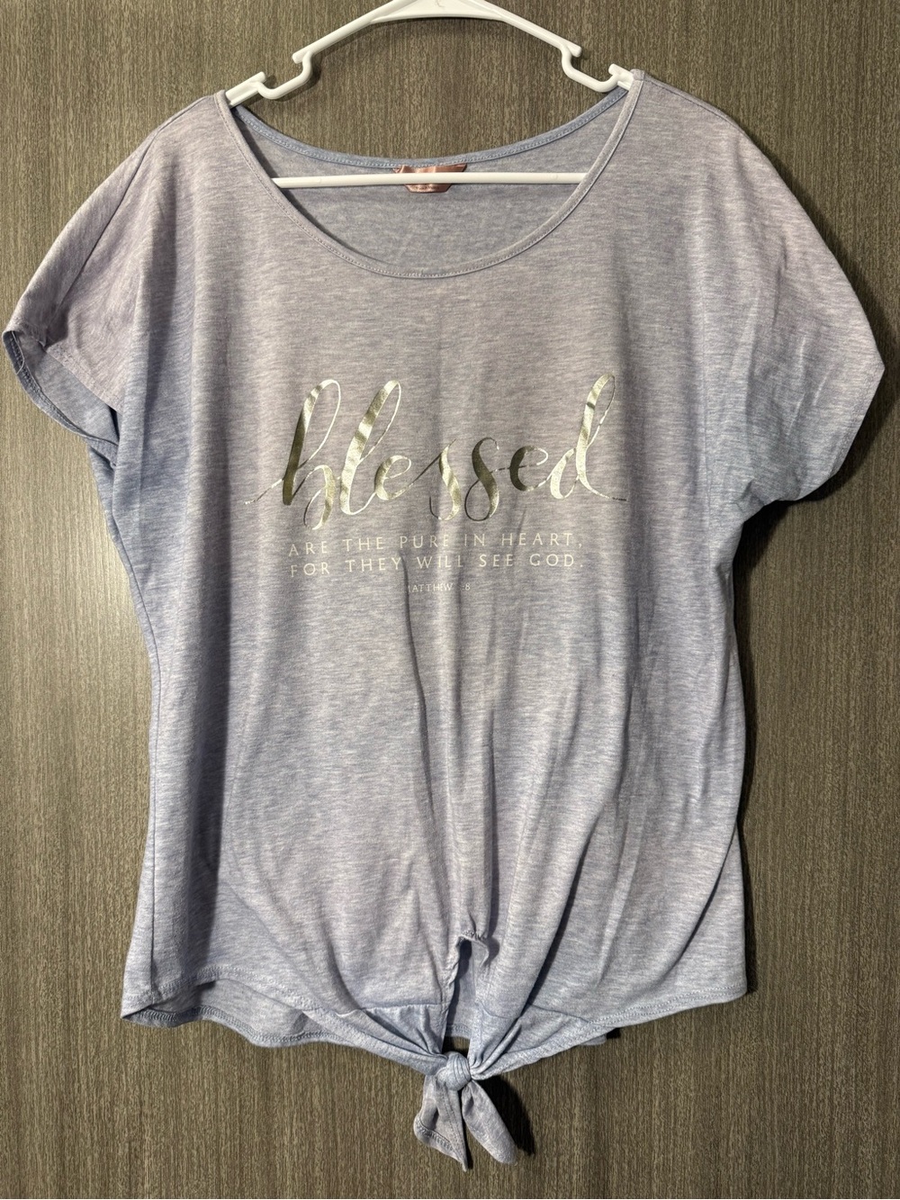 SJS Light Blue 'Blessed' Tie-Front Short Sleeve Tee